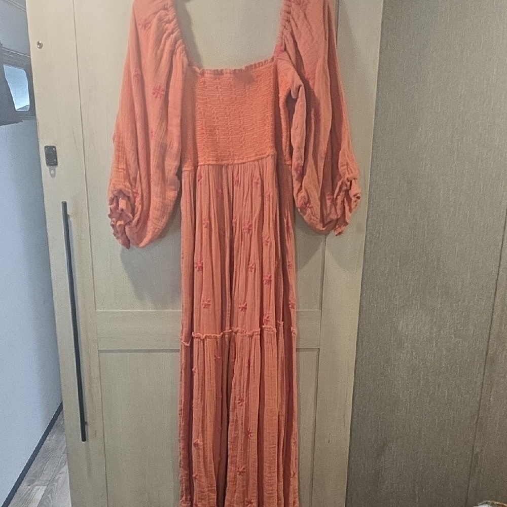 Free People Pink and Orange Long Sleeve Dress